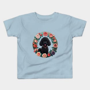 Black Toy Poodle Rose Wreath Kids T-Shirt